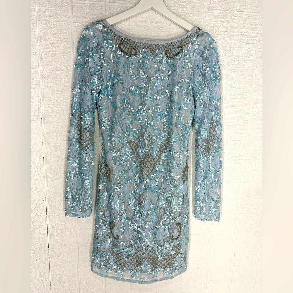 Aidan Mattox Pale Blue Embellished Long-Sleeve Mini Dress - Picture 6 of 15